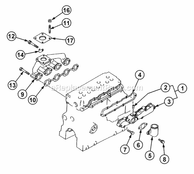 Inlet & Exhaust Manifold Diagram and Parts List for 54A-458D100, 590-603-100 Cub Cadet Lawn Tractor